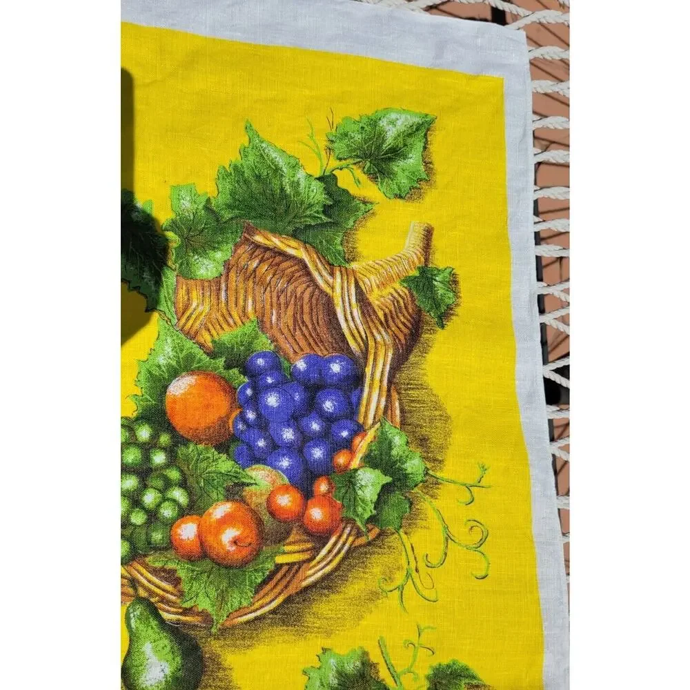 VINTAGE LAMONT PURE LINEN TEA DISH TOWEL FRUIT RED GREEN YELLOW 1970'S PRISTINE!